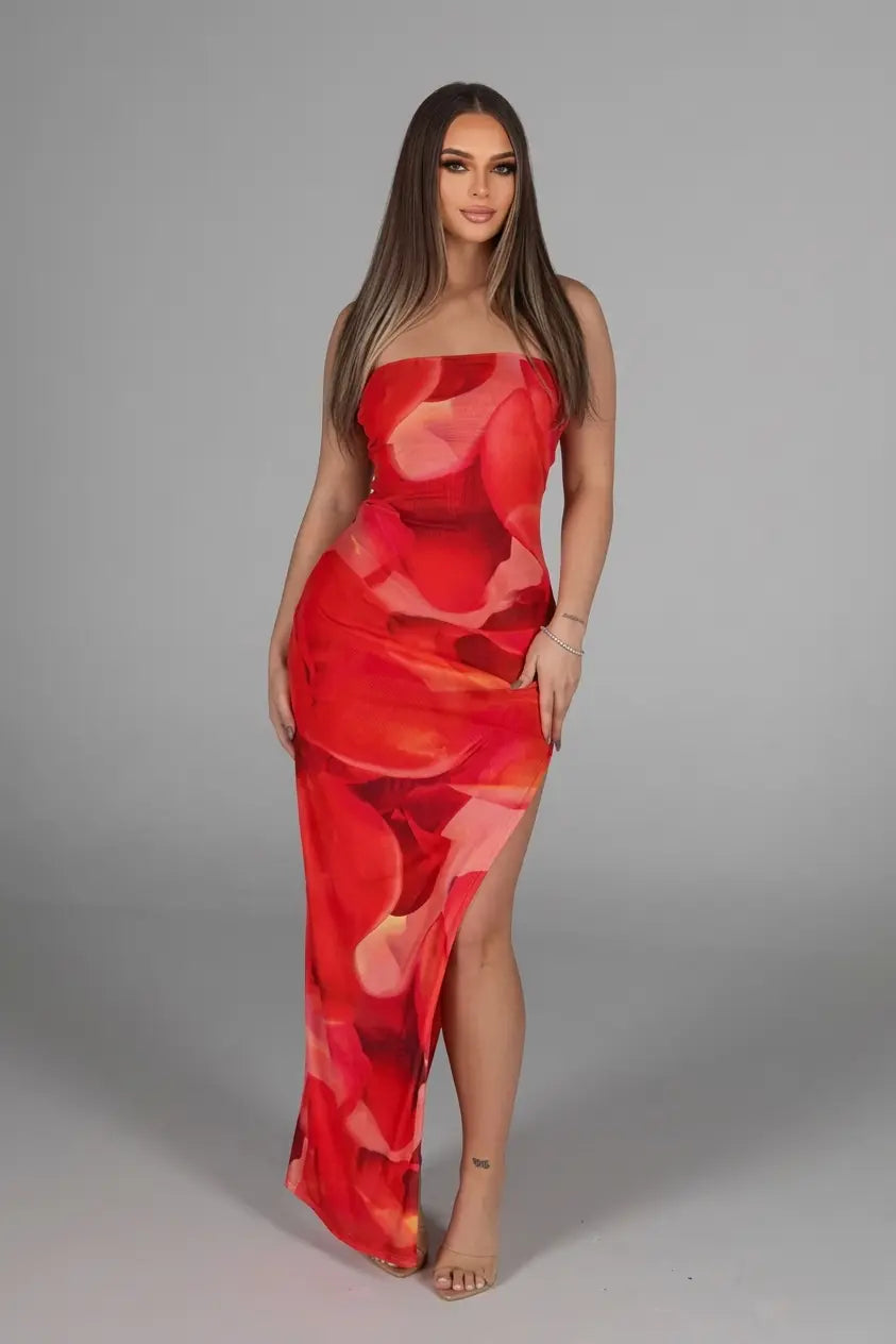 Ruby Stone Slit Maxi Dress